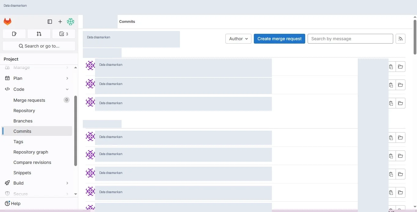 Lampiran riwayat pengembangan dengan detail repositori disamarkan